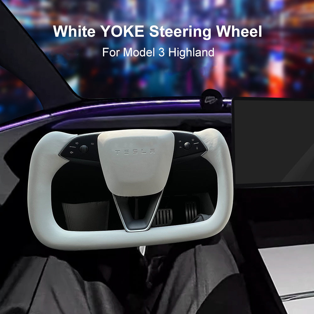 Maxamera Yoke Steering Wheel Nappa Leather White For Tesla Model 3 Highland