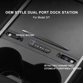 Tesla Model 3 Y USB Hub Hurtiglading uttrekkbar kabel flerfunksjonsdokkingstasjon med fysisk knapp