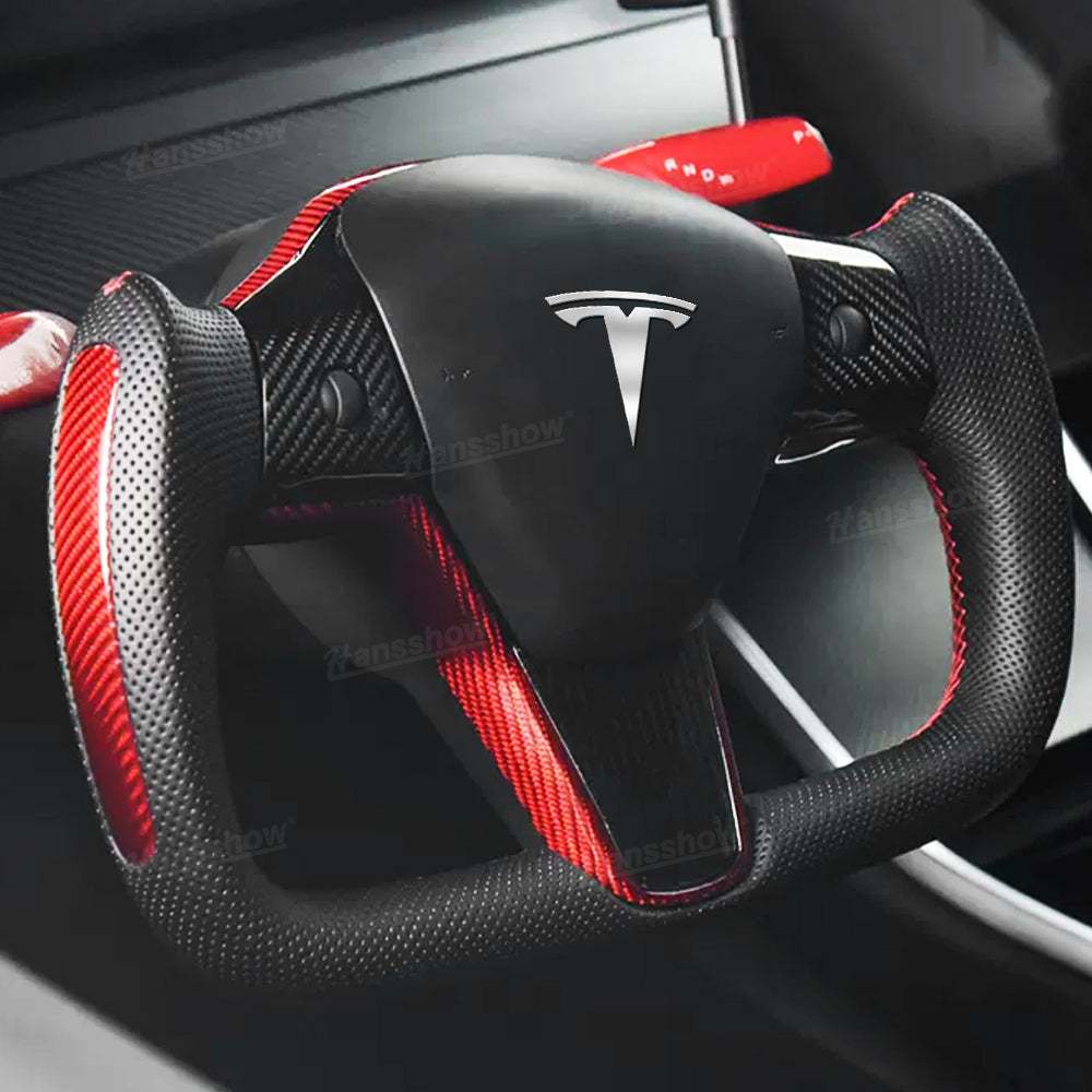 Model Y/3 Yoke Style Steering Wheel With Red Sport Style/Red Column Gear Shift Cover