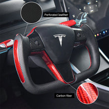 Load image into Gallery viewer, Model Y/3 Yoke Style Steering Wheel With Red Sport Style/Red Column Gear Shift Cover