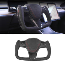 Load image into Gallery viewer, Maxamera Model 3/Y Alcantara Black Yoke Steering Wheel Ellipse Style with Heating Function