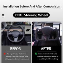 Load image into Gallery viewer, Maxamera Model 3/Y Alcantara Black Yoke Steering Wheel Ellipse Style with Heating Function