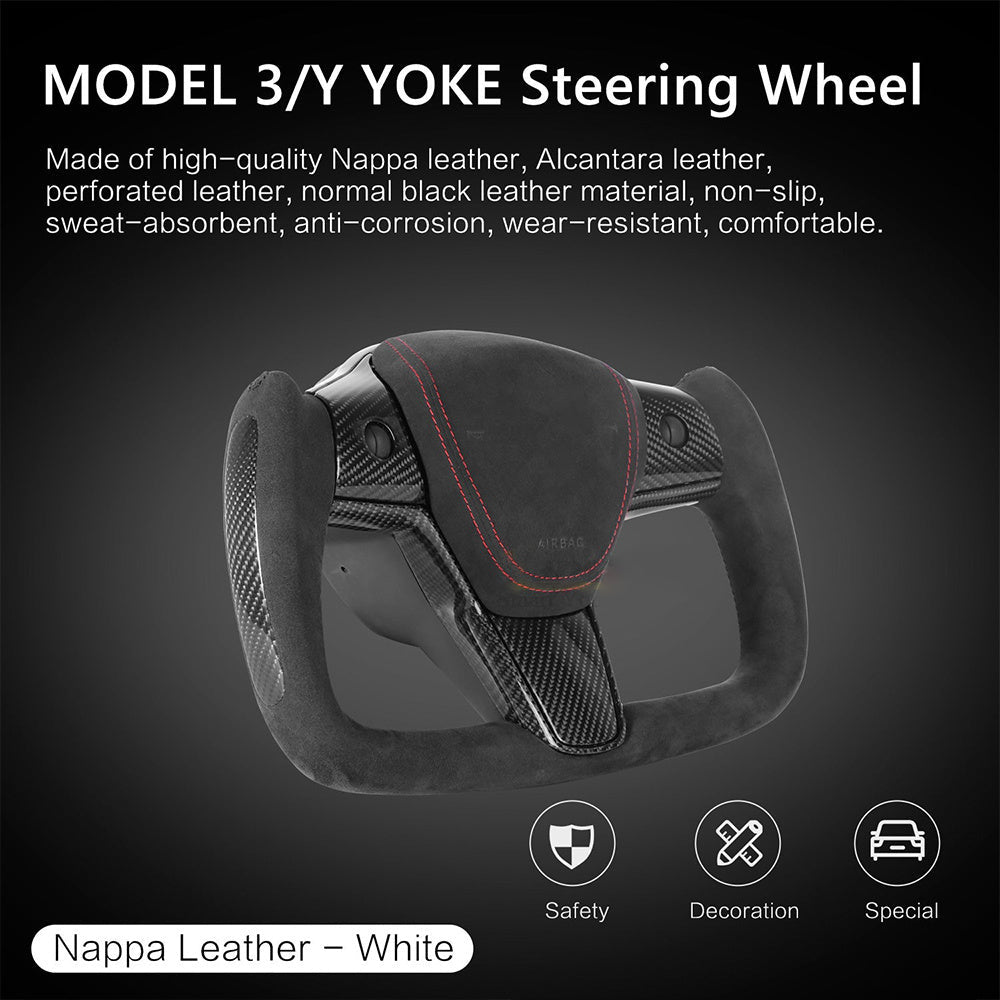 Maxamera Model 3/Y Alcantara Black Yoke Steering Wheel Ellipse Style with Heating Function