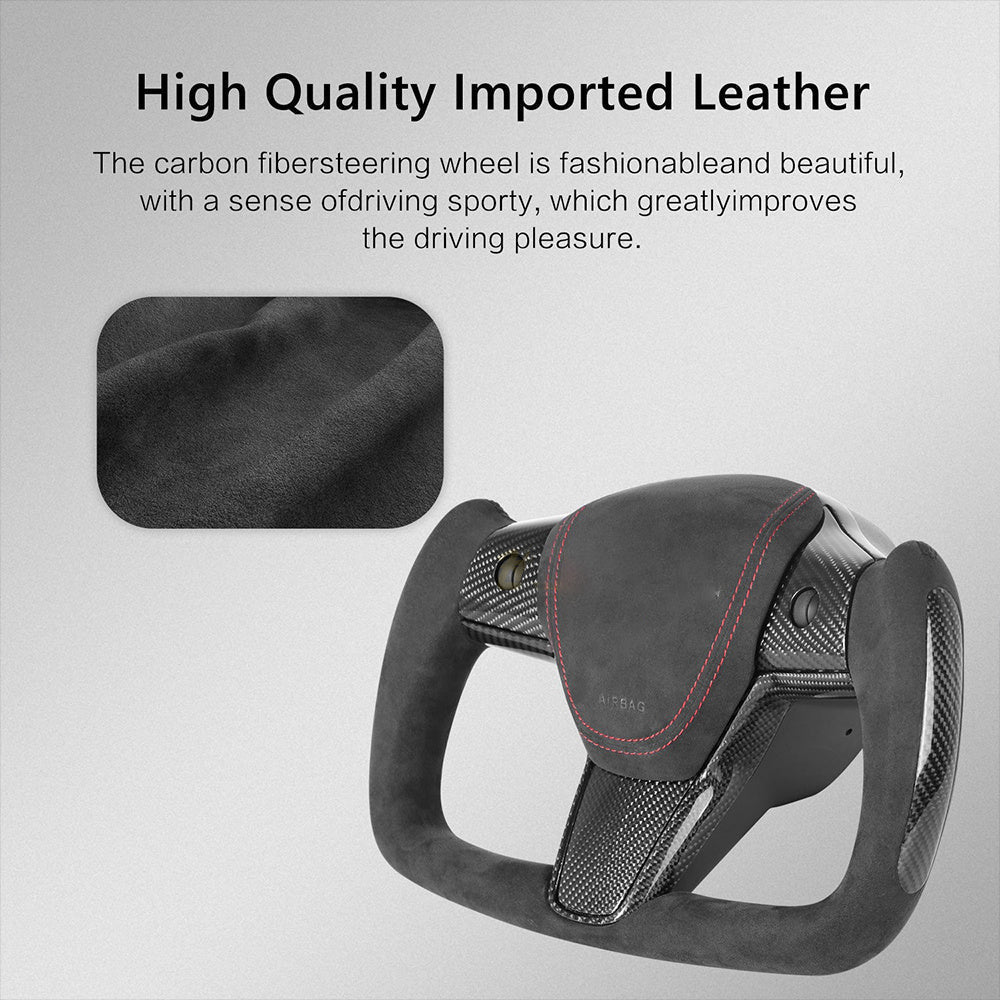 Maxamera Model 3/Y Alcantara Black Yoke Steering Wheel Ellipse Style with Heating Function