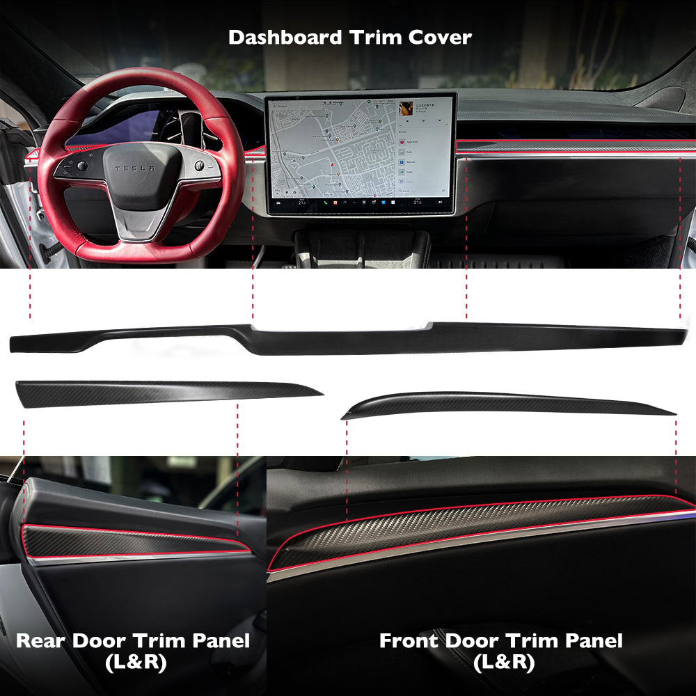 2022+ Model S Interior Carbon Fiber Doors & Dash Trim Kit (7pcs/set)