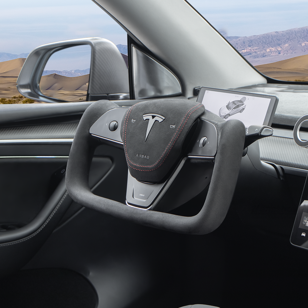 Tesla Model 3/Y Alcantara Black Yoke Steering Wheel (Design Inspired by Model X/S Yoke)