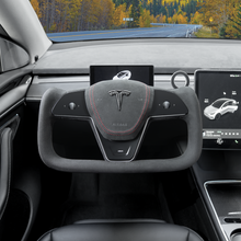 Load image into Gallery viewer, Tesla Model 3/Y Alcantara Black Yoke Steering Wheel (Design Inspired by Model X/S Yoke)