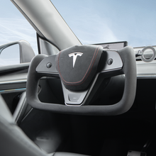 Load image into Gallery viewer, Tesla Model 3/Y Alcantara Black Yoke Steering Wheel (Design Inspired by Model X/S Yoke)