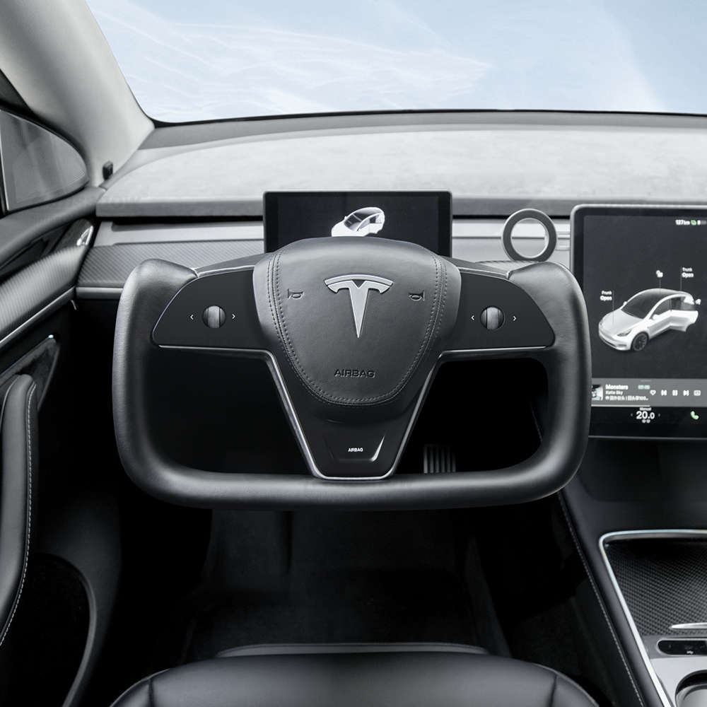 Maxamera Model 3/Y Nappa Black Leather Yoke Steering Wheel For Tesla (Inspired by Model X/S Yoke)