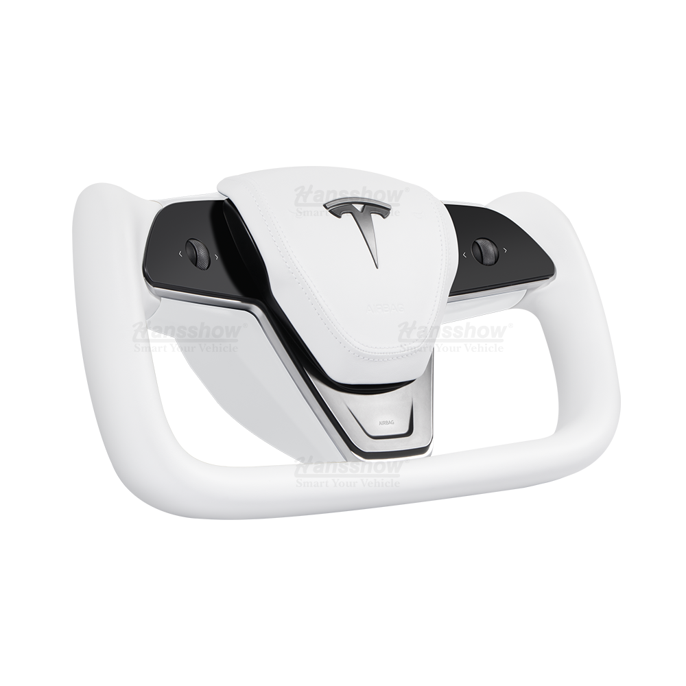 Tesla Model 3/Y Yoke Steering Wheel (Inspired by Model X/S Yoke)- Nappa White Leather