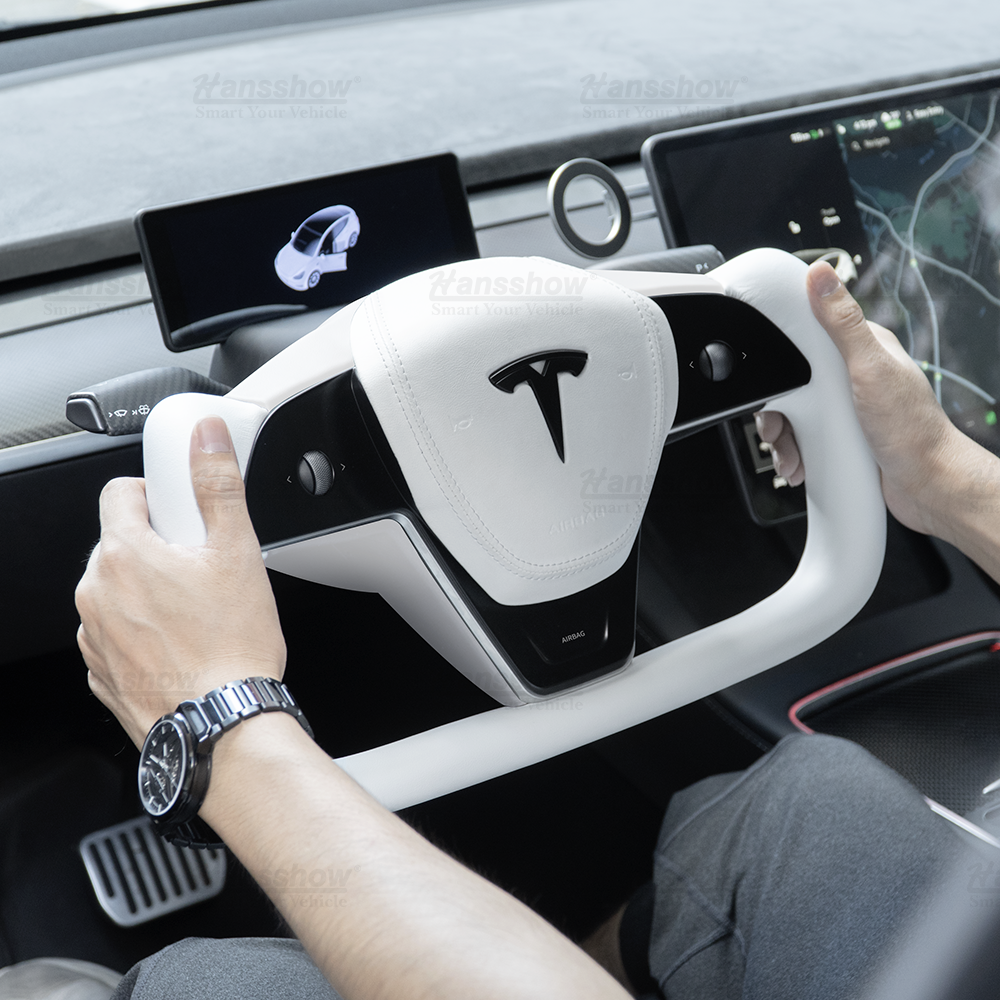 Tesla Model 3/Y Yoke Steering Wheel (Inspired by Model X/S Yoke)- Nappa White Leather