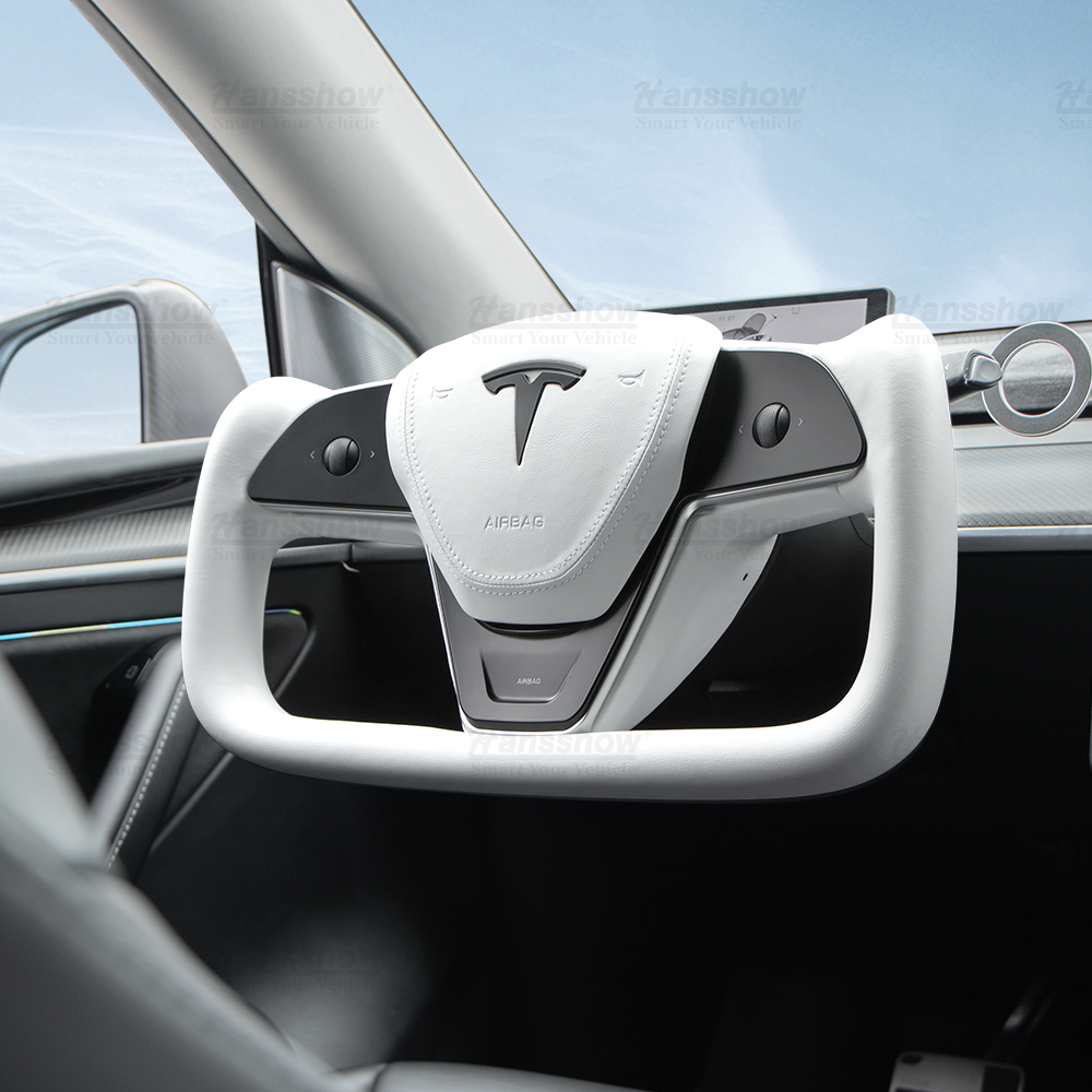 Tesla Model 3/Y Yoke Steering Wheel (Inspired by Model X/S Yoke)- Nappa White Leather