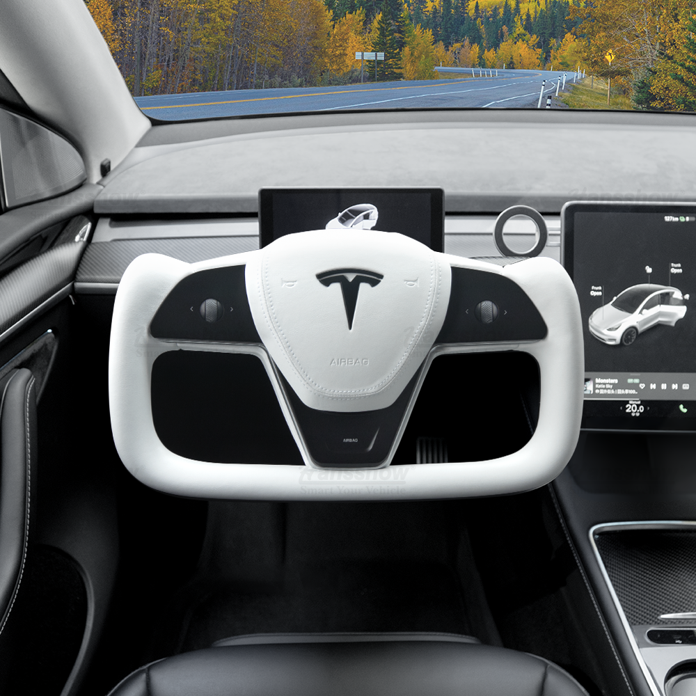 Tesla Model 3/Y Yoke Steering Wheel (Inspired by Model X/S Yoke)- Nappa White Leather