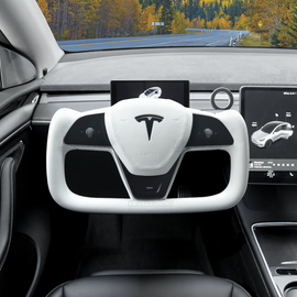 Tesla Model 3/Y Yoke Steering Wheel (Inspirerad av Model X/S Yoke) - Nappa White Leather