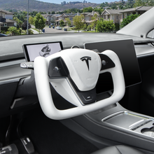 Load image into Gallery viewer, Tesla Model 3/Y Yoke Steering Wheel (Inspired by Model X/S Yoke)- Nappa White Leather