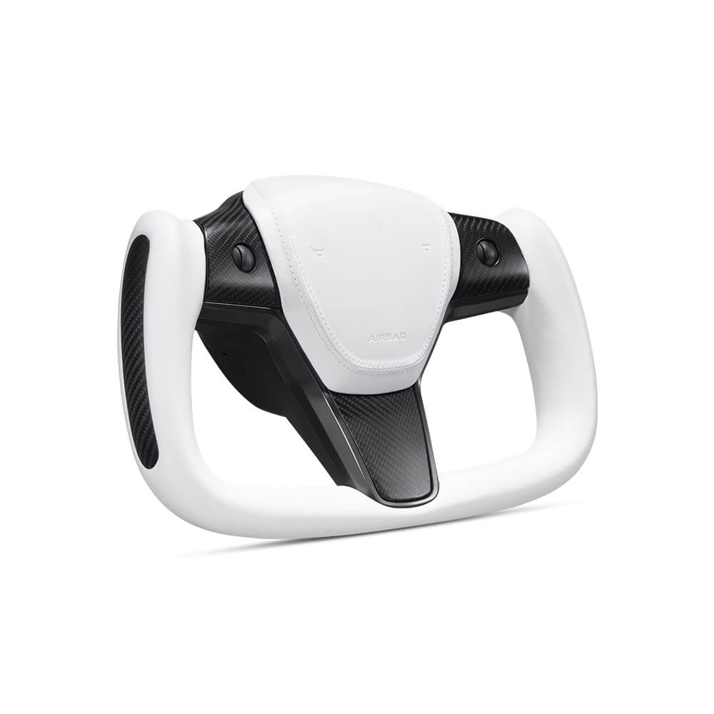 Maxamera Tesla Yoke Steering Wheel Ellipse style Nappa White Leather with Heated Feature